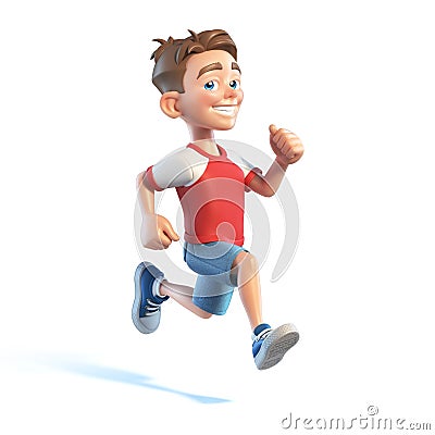 Young boy running, stylized cartoon character, school kid 3d rendering Cartoon Illustration