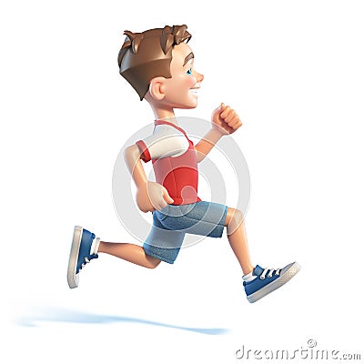 Young boy running, stylized cartoon character, school kid 3d rendering Cartoon Illustration