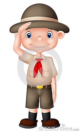 Young boy scout cartoon doing a hand sign Vector Illustration
