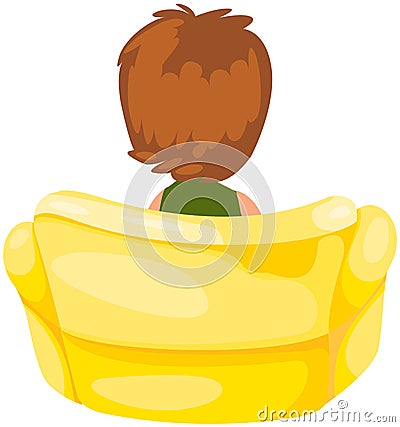 young boy sitting on yellow chair Vector Illustration