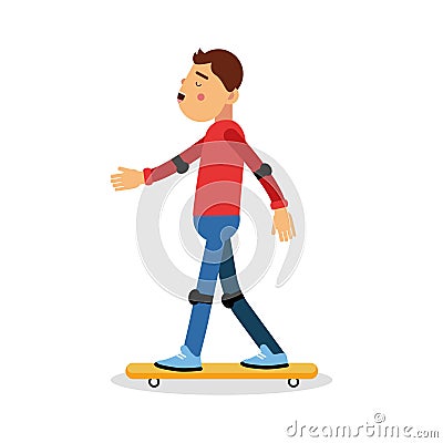 Young boy skateboarding cartoon character, kids physical activities vector Illustration Vector Illustration