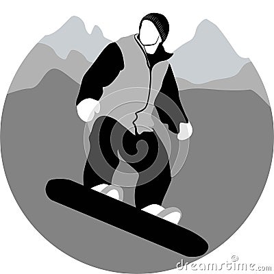 Young boy on snowboard against the backdrop of the mountains vector Vector Illustration