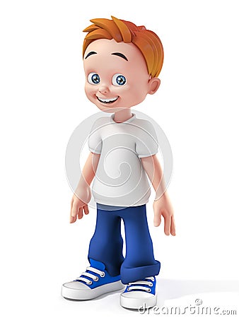 Young boy stylized cartoon character, school kid 3d rendering Cartoon Illustration