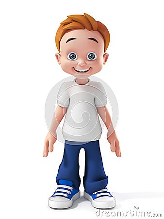 Young boy stylized cartoon character, school kid 3d rendering Cartoon Illustration