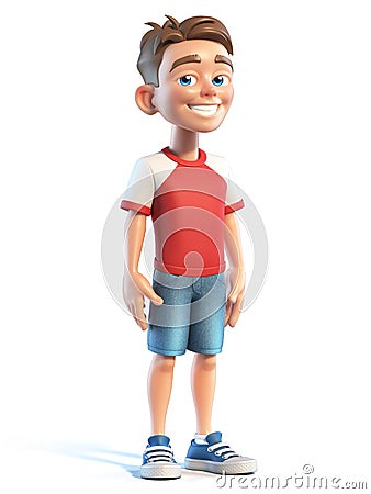 Young boy stylized cartoon character, school kid 3d rendering Cartoon Illustration