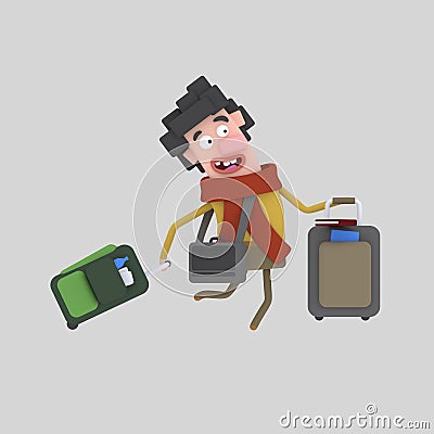 Young boy with suitcases Cartoon Illustration