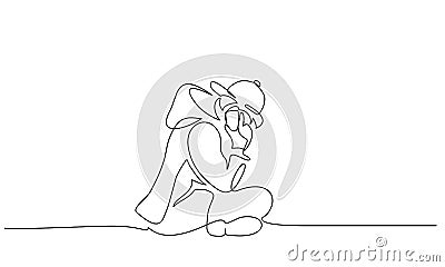 Young boy teenager sitting alone and talking by phone Cartoon Illustration