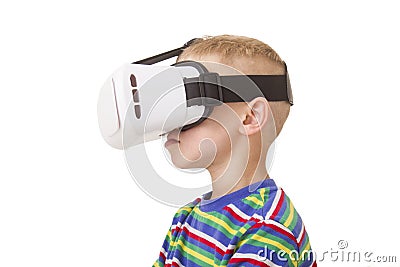 Young boy with VR goggles Stock Photo