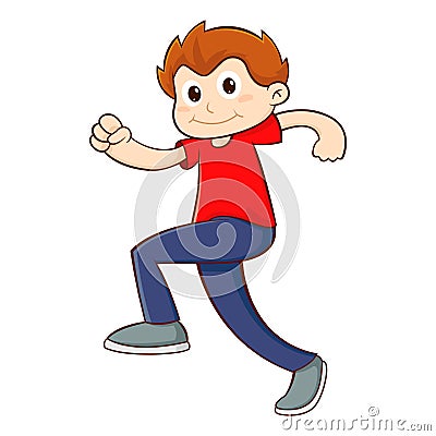 Young Boy Walking With Confident Vector Illustration