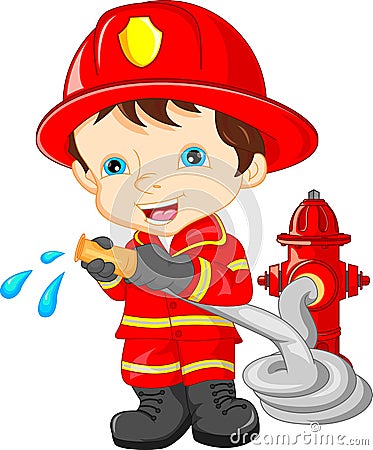 young boy wearing Firefighter cartoon Vector Illustration