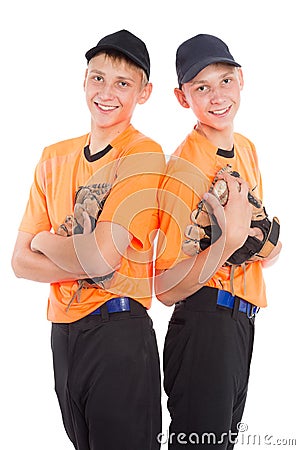 Young boys in the form of a baseball game Stock Photo