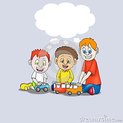 Young boys playing a car toy Stock Photo