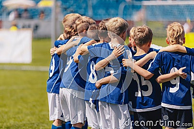 Young Boys of Sports Soccer Club Team Standing Together United. Kids Listening Coach Pre Match Speech Editorial Stock Photo