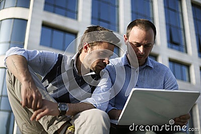 Young boys working on laptop Stock Photo