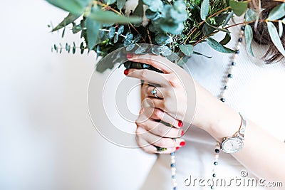 Young bride with modern bouquet Stock Photo