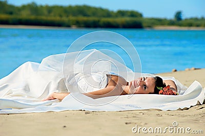 Young bride in the summer Stock Photo
