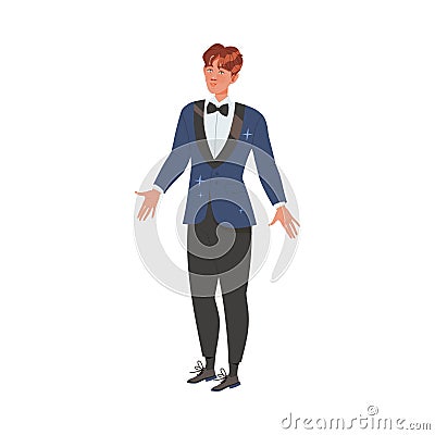 Young Bridegroom as Newlywed or Just Married Male Standing in Suit Vector Illustration Vector Illustration