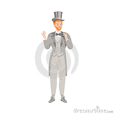 Young Bridegroom as Newlywed or Just Married Male Standing in Tuxedo and Top Hat Vector Illustration Vector Illustration