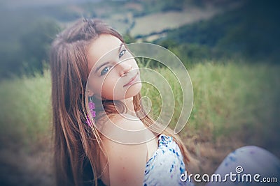 Young brown-haired girl Stock Photo