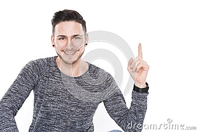 Young man point on Stock Photo