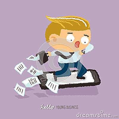 Young business hurry up character design Vector Illustration