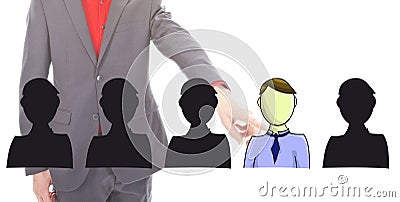 Young business man selecting virtual friends isolated Stock Photo