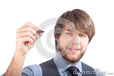 Young business man writing with marker Stock Photo