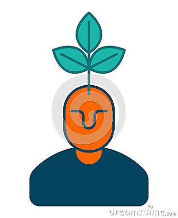 Young business manager icon. plant grows from head. Head and tree. Vector Illustration