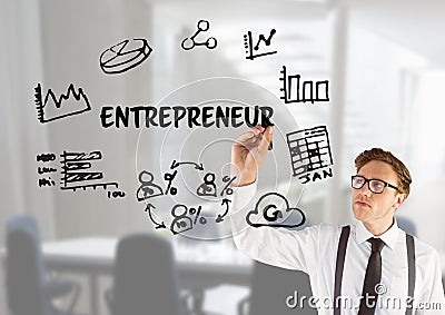 Young business men drawing a graphic about entrepreneur Stock Photo