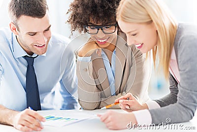 Young business people discussing in office Stock Photo