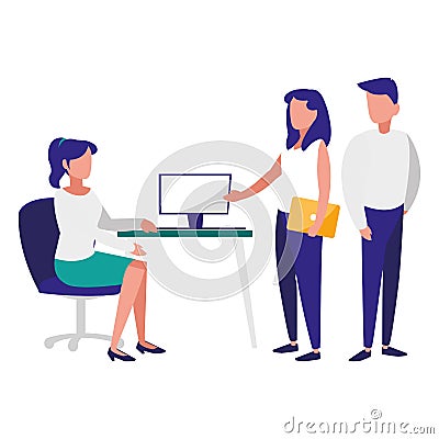 Young business people in the office characters Vector Illustration