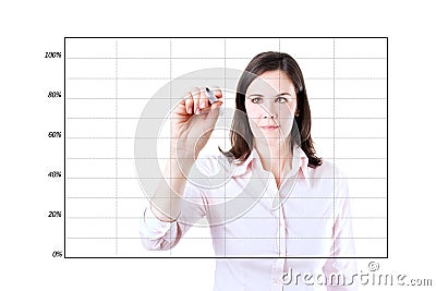 Young business woman drawing on empty graph. Stock Photo