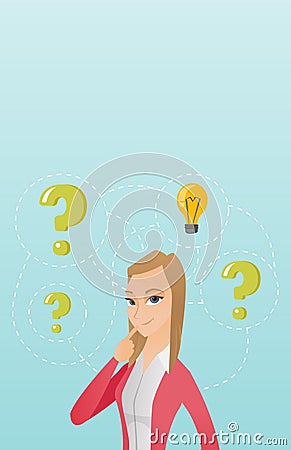 Young business woman having business idea. Vector Illustration