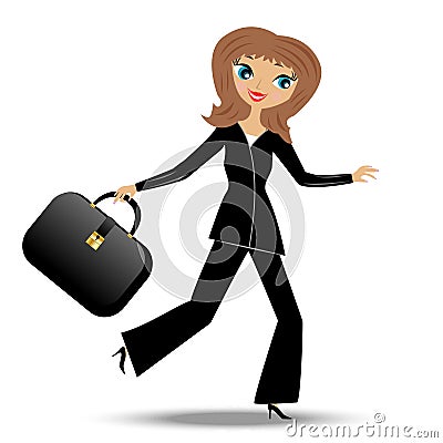 Young business woman hurry on work Cartoon Illustration