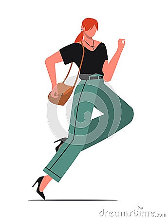 Young business woman running. Vector Illustration