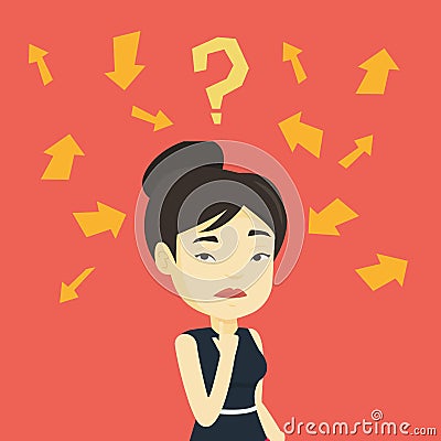 Young business woman thinking vector illustration. Vector Illustration