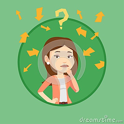 Young business woman thinking vector illustration. Vector Illustration