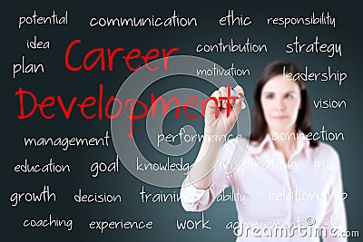 Young business woman writing career development concept Stock Photo