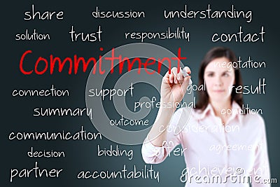 Young business woman writing commitment concept Stock Photo