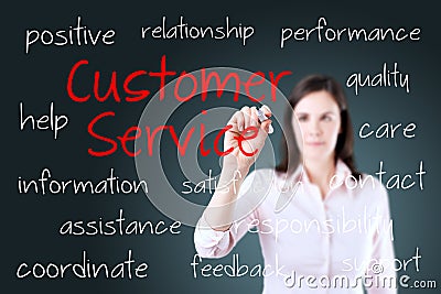 Young business woman writing customer service concept Stock Photo