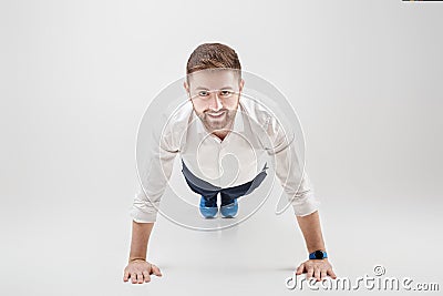 Young businessman with beard ready to work in career. man doing Stock Photo