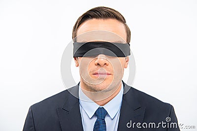 Young businessman in blindfold Stock Photo