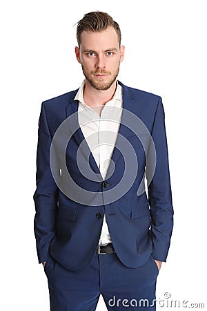 Young businessman in blue suit Stock Photo