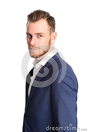 Young businessman in blue suit Stock Photo