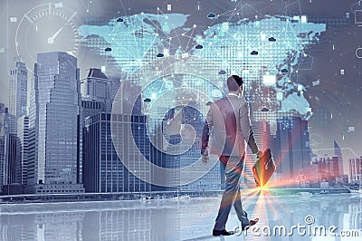 The young businessman in cloud computing concept Stock Photo