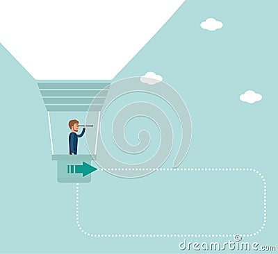 A young businessman conducts market analysis. Vector Illustration