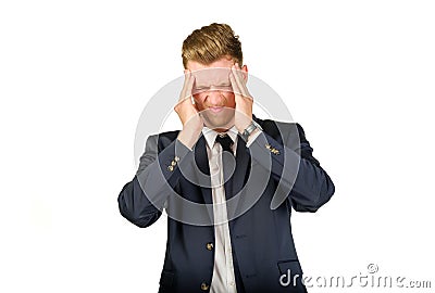 Young businessman in despair clutched his head. Stock Photo