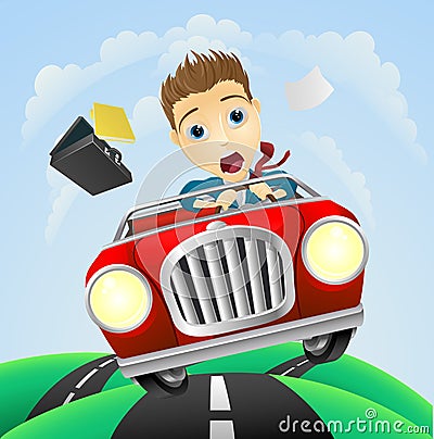 Young businessman driving fast classic car Vector Illustration