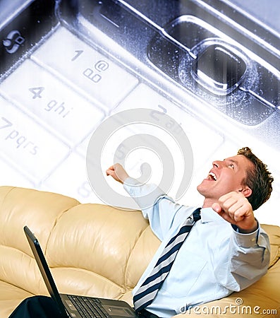 Young businessman enjoying a success Stock Photo