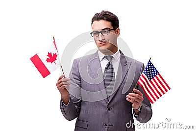 The young businessman with flag isolated on white Stock Photo